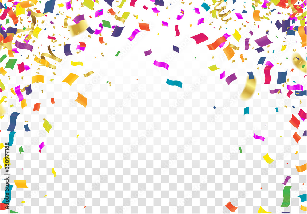 Confetti background with Party poppers and air balloons isolated. Festive vector illustration