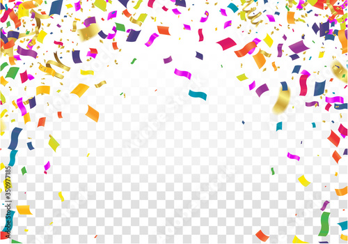 Confetti background with Party poppers and air balloons isolated. Festive vector illustration