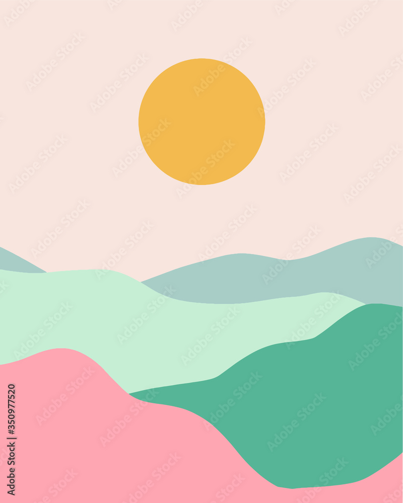 Minimalist landscape pastel colors vector