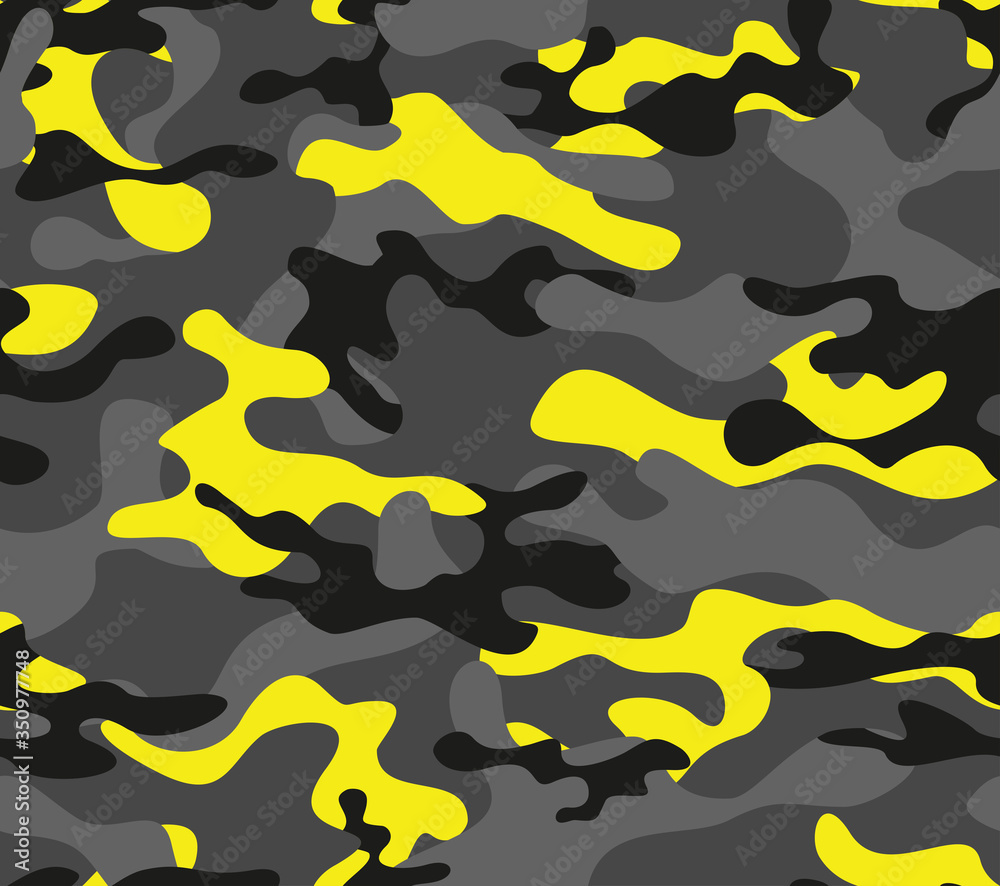 Black camouflage seamless pattern with yellow spots vector background.  Stock Vector