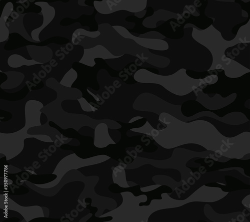 Black camo seamless night pattern on textile. Vector illustration