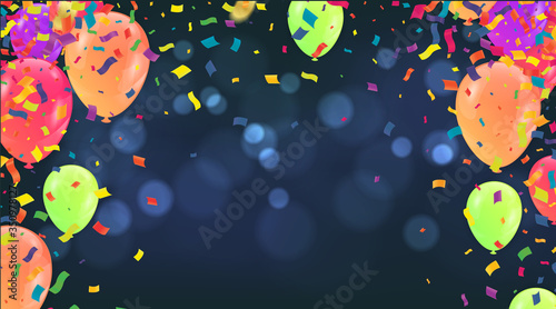 Colored confetti with ribbons and balloons on the white. Eps 10 vector file.