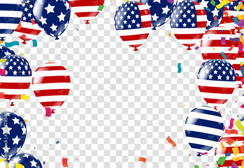 Colored confetti with ribbons and balloons on the white. USA Eps 10 vector file.