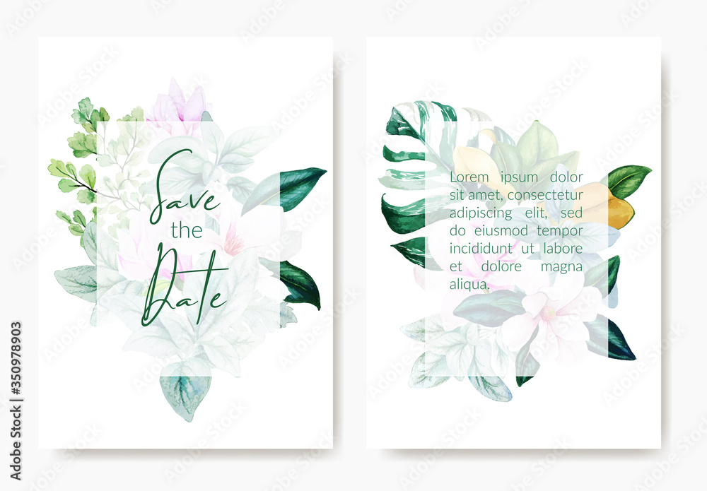 Two wedding templates cards, pink magnolia flowers