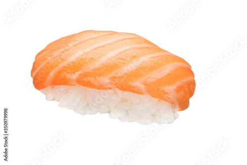 sushi with salmon close up on a white background