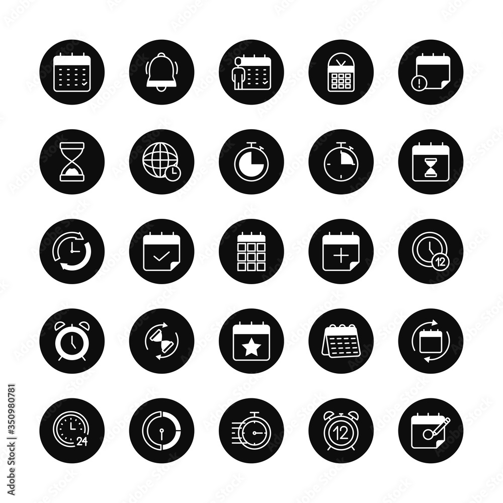 hourglass and calendar icon set, block style hourglass and calendar icon set, block style