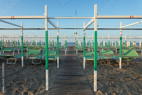 empty beach, sunbeds, Italy, sunset, summer