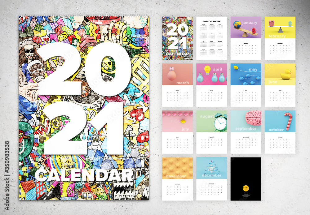2021 Wall Calendar Layout Stock Template | Adobe Stock