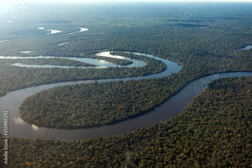 Obraz na płótnie Aerial view of the rainforest and the Amazonas River