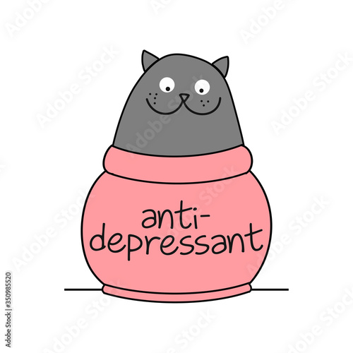Fotografie Funny cat with antidepessant text - funny quote design with gray cat