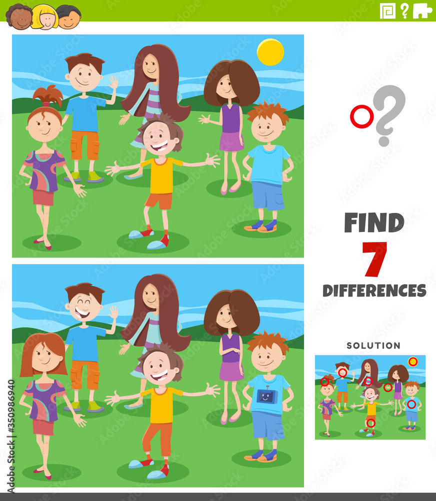 differences educational game with cartoon children