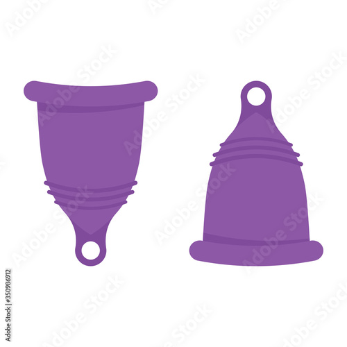 Menstrual cramp in period, use menstrual cup inside vagina. Zero waste feminine device. Menstuation womans period. Personal hygiene.