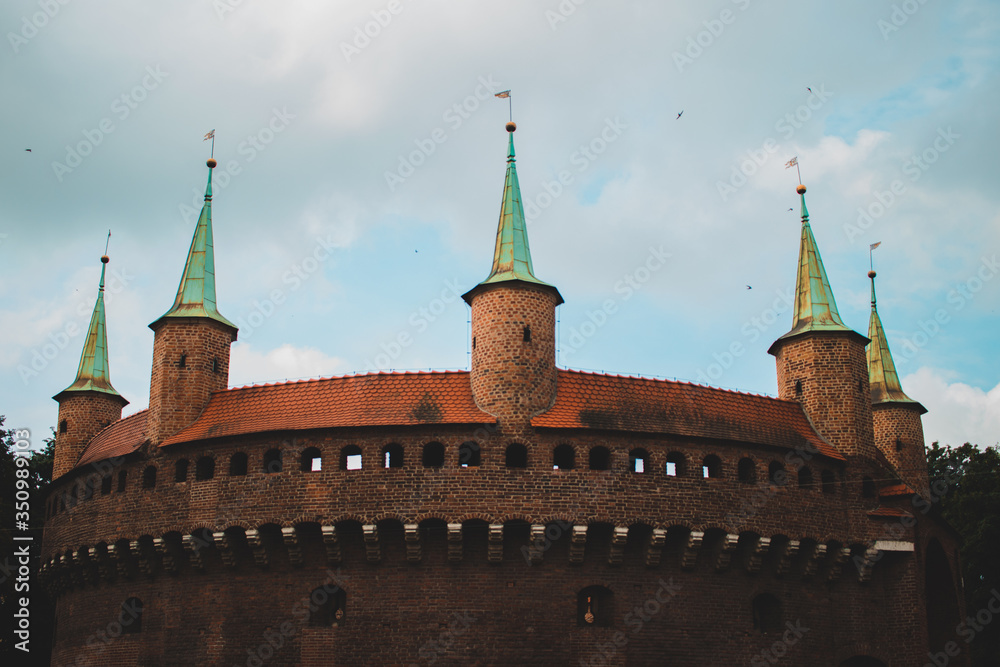 The Krakow Barbican fortified gateway leading into the Old Town Poland