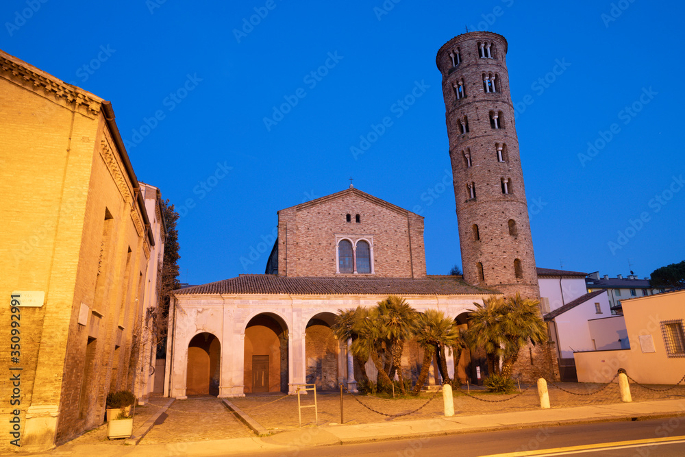 Ravenna - The portal of church Basilica of Sant Apolinare Nuovo at dusk.