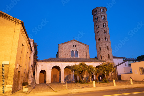 Ravenna - The portal of church Basilica of Sant Apolinare Nuovo at dusk.