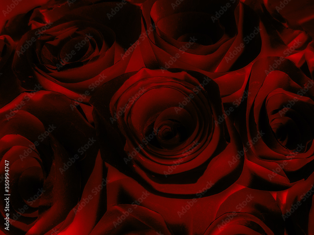 Naklejka premium Beautiful abstract color pink and red flowers graphic on black background and light black and black flower frame and red leaves texture, dark background, red banner, red background
