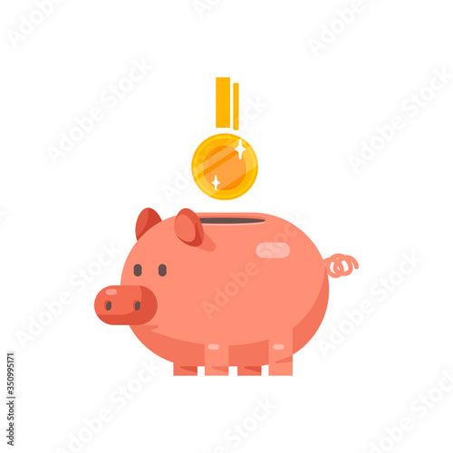 Piggy bank with coin vector illustration. Icon saving or accumulation of money, investment. Icon piggy bank in a flat style, isolated from the background. The concept of banking or business services.