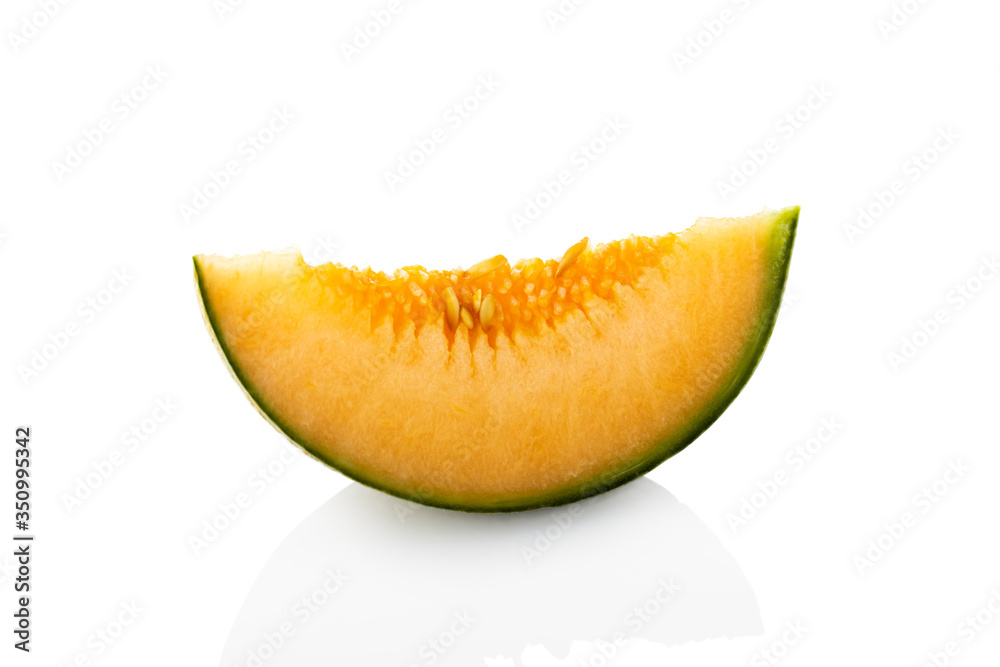 Melon. A slice of melon on a white background. (Tr - kavun)
