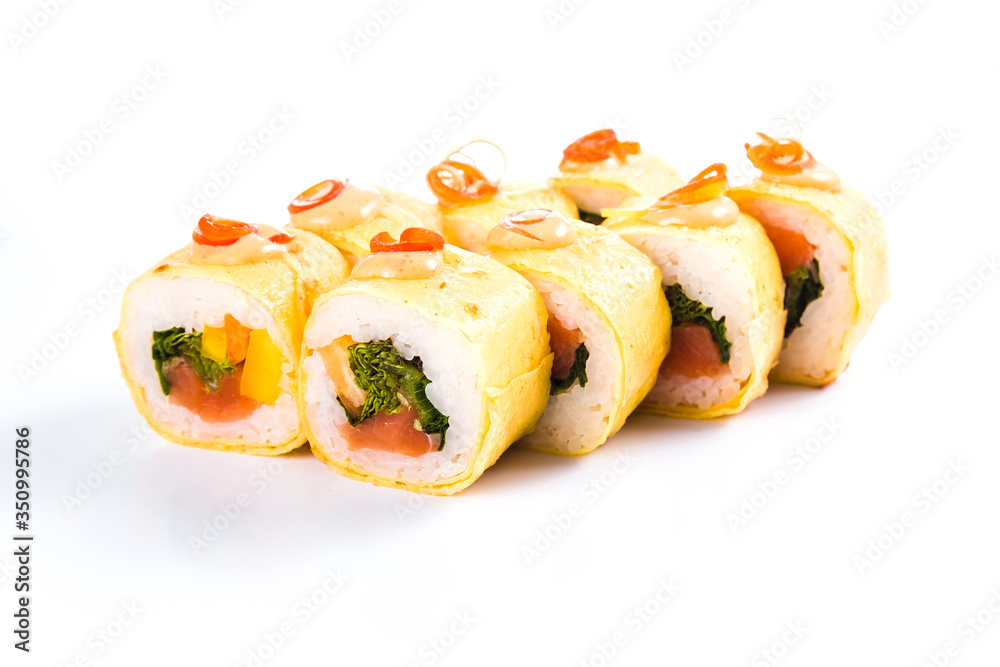 sushi rolls on white background isolated. Traditional Japanese cuisine sushi rolls on white background isolated. Traditional Japanese cuisine