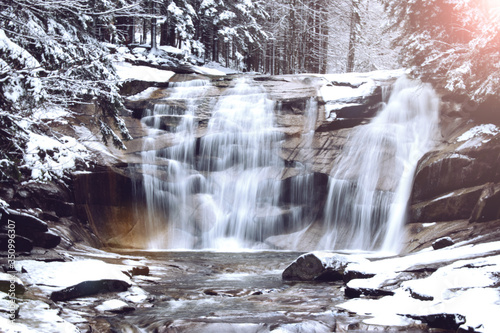 Mumlavsky waterfall in the Czech Republic in winter.