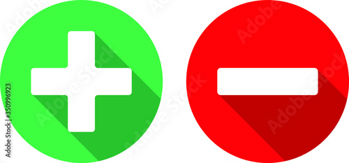 Icons index plus and minus in green and red circle with shadow minimal 