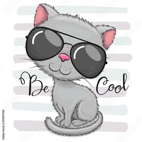 Cartoon Cute Kitten with sun glasses