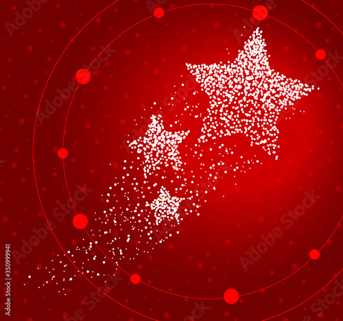 Group of stars formed by a magical trail of flying points on red background