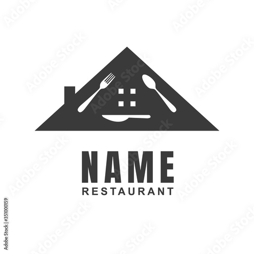 Restaurant logo design template with spoon, fork, and cutlery shape. Minimalist flat icon Cooking culinary concept. Element graphic vector illustration for label catering, chef branding, canteen