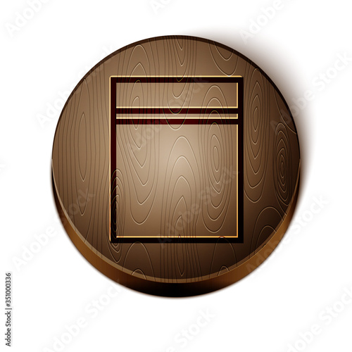 Brown line Plastic bag with ziplock icon isolated on white background. Wooden circle button. Vector