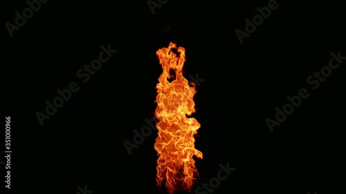Fire Flames Looped Torch Ignited Burning. Real Flames Ignited On A Black Background. Real Fire. Transparent Background Fire Visual Effect.