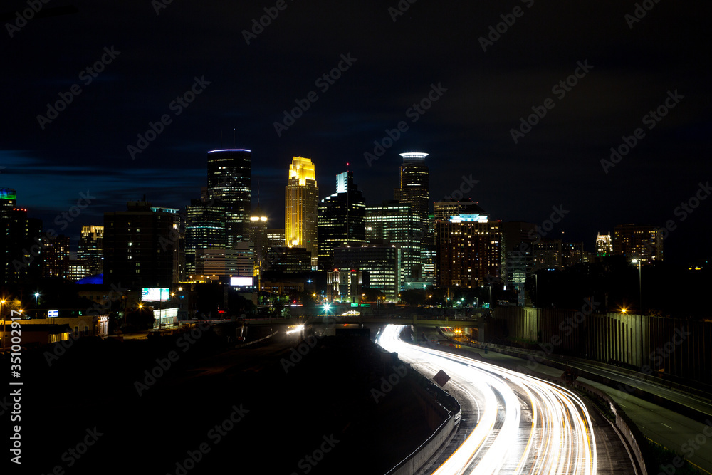 night traffic in the city, Minneapolis