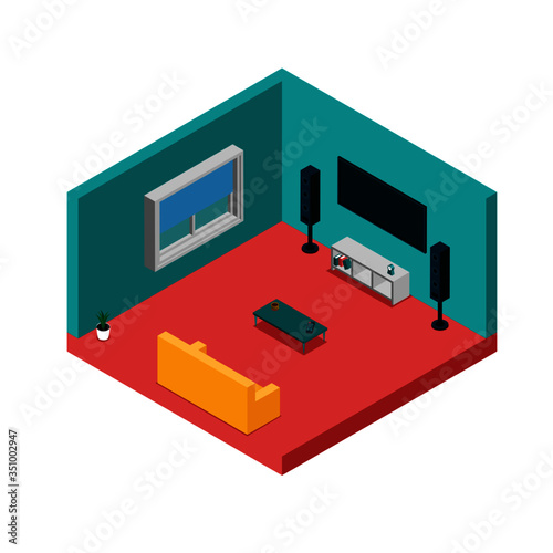 Home cinema room interrior isometric