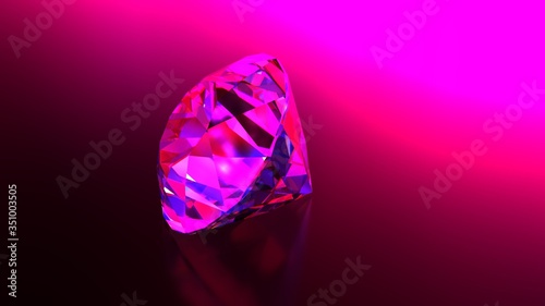 Diamond under neon lights. 3D-rendering.