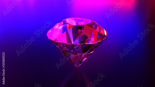 Diamond under neon lights. 3D-rendering.