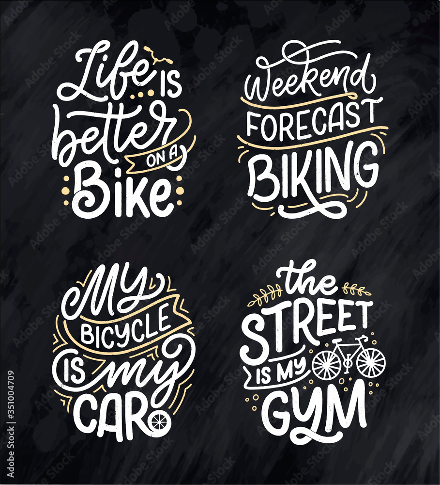 Set woth lettering slogans about bicycle for poster, print and t shirt design. Save nature quotes. Vector illustration