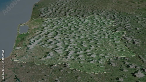 Gampaha, district with its capital, zoomed and extruded on the satellite map of Sri Lanka in the conformal Stereographic projection. Animation 3D photo