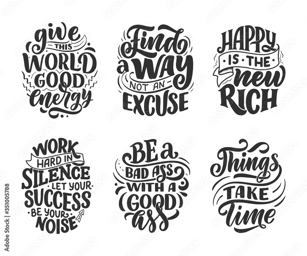 Set with funny hand drawn lettering compositions. Cool phrases for print and poster design. Inspirational feminism slogans. Girl power quotes. Greeting card template. Vector