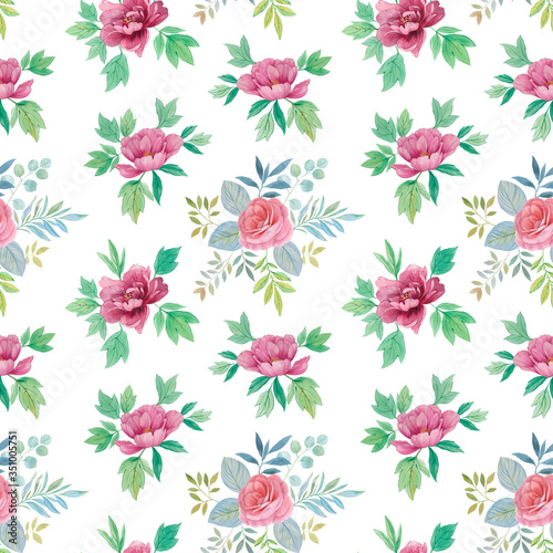 Seamless watercolor flowers pattern. Hand painted flowers of different colors. Flowers for design. Ornament flowers.