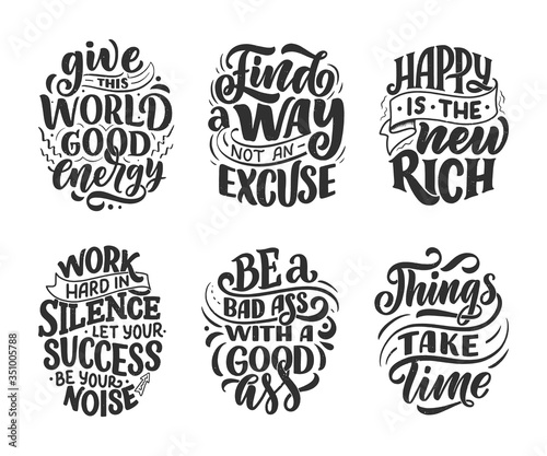 Set with funny hand drawn lettering compositions. Cool phrases for print and poster design. Inspirational feminism slogans. Girl power quotes. Greeting card template. Vector