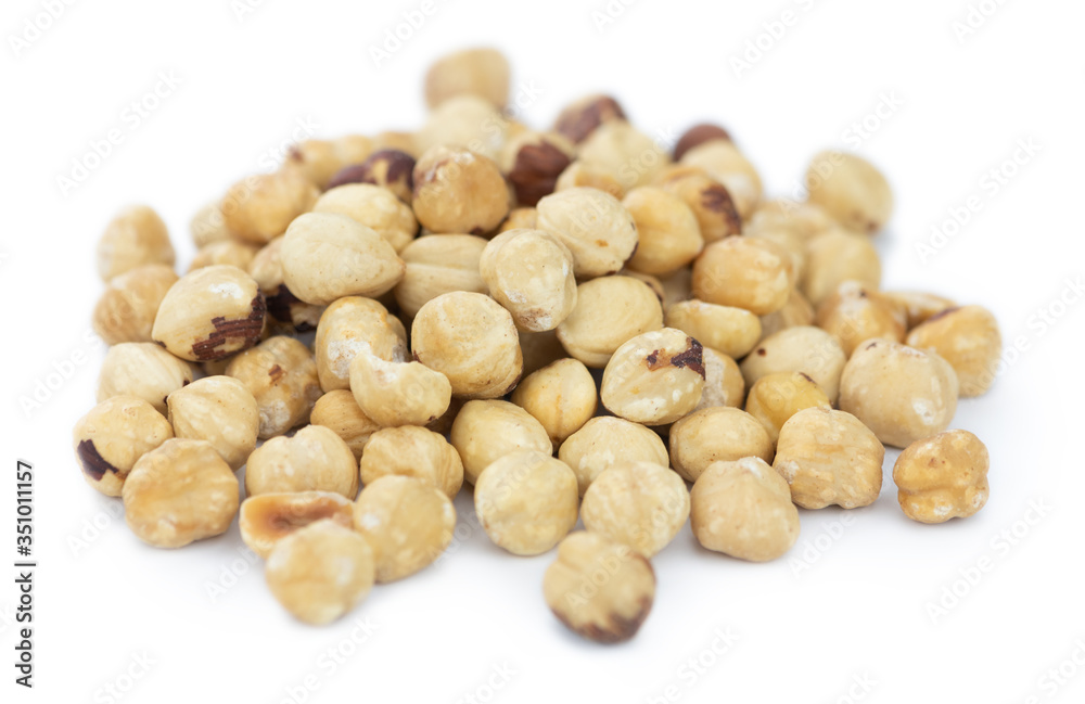 Peeled Hazelnuts isolated on white Peeled Hazelnuts isolated on white