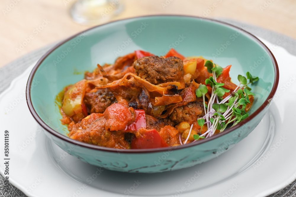 Beef balls with vegetables and tomato sauce Beef balls with vegetables and tomato sauce