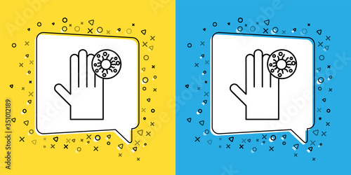 Set line Hand with virus icon isolated on yellow and blue background. Corona virus 2019-nCoV. Bacteria and germs, cell cancer, microbe, fungi. Vector