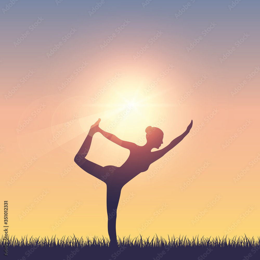 girl makes yoga on summer meadow at sunshine vector illustration EPS10 girl makes yoga on summer meadow at sunshine vector illustration EPS10