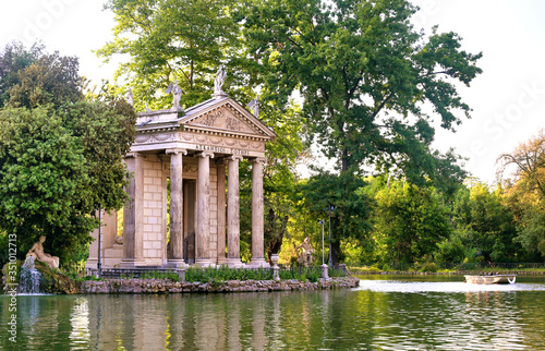 Obraz na płótnie The ruins of Temple of Aesculapius located in the gardens of the Villa Borghese in Rome, Italy. w salonie