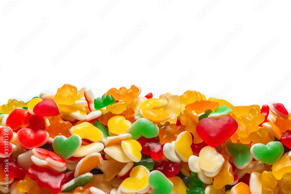 Assorted gummy candies. Top view. Jelly sweets. Assorted gummy candies. Top view. Jelly sweets.