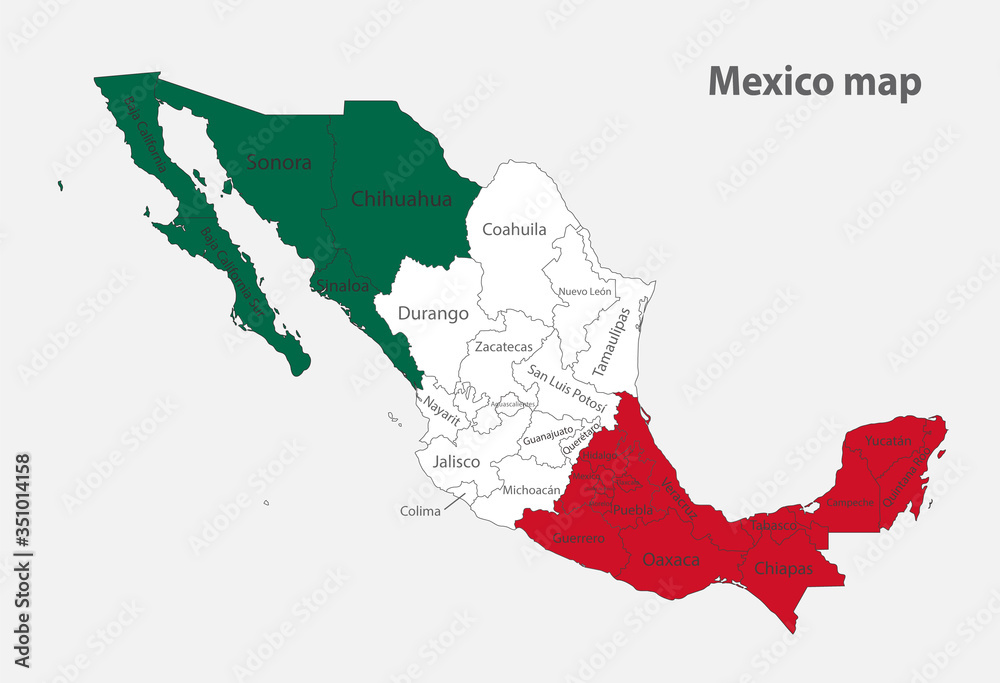 map-of-the-mexico-in-the-colors-of-the-flag-with-administrative