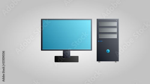 Digital modern new stationary office computer for games, work and entertainment on a white background. Vector illustration