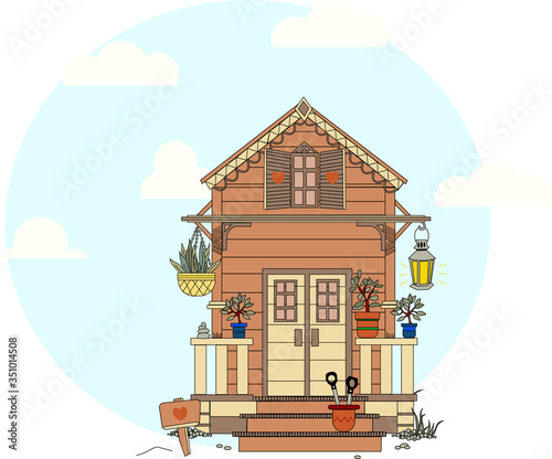 illustration of a house with a roof summer house country house with flowers photo