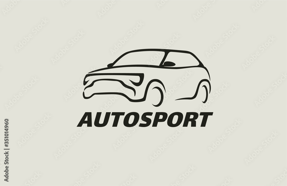 Obraz premium Auto style car logo design with concept sports vehicle icon silhouette on retro background. Vector illustration.