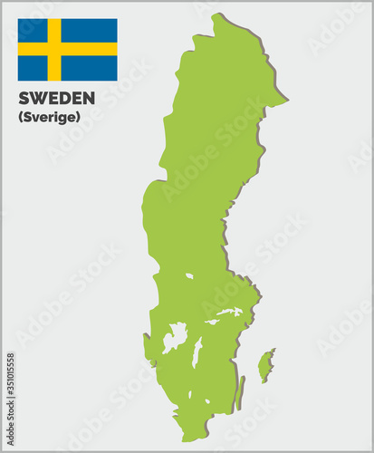Vector illustration, map Sweden with Swedish flag in correct CMYK (blue=C 100%, M 50%, Y 10%, Yellow=C 0%, M 20%, Y 100%). Map of Sweden with soft edges, makes it easier in presentation. EPS10.